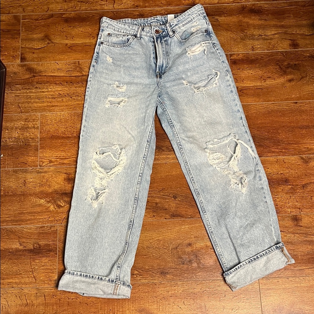 H and m high waist wide leg distressed jeans